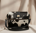Black cowhide leather women handbag