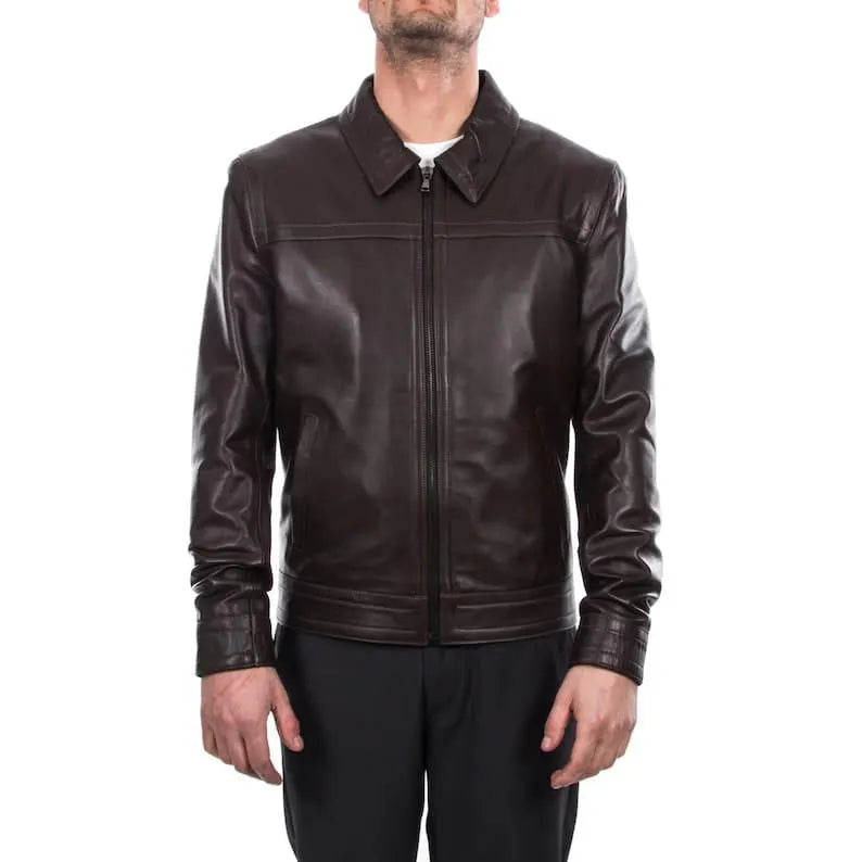 Handmade Cow Leather Bomber Jacket - Slim Fit Biker Moto