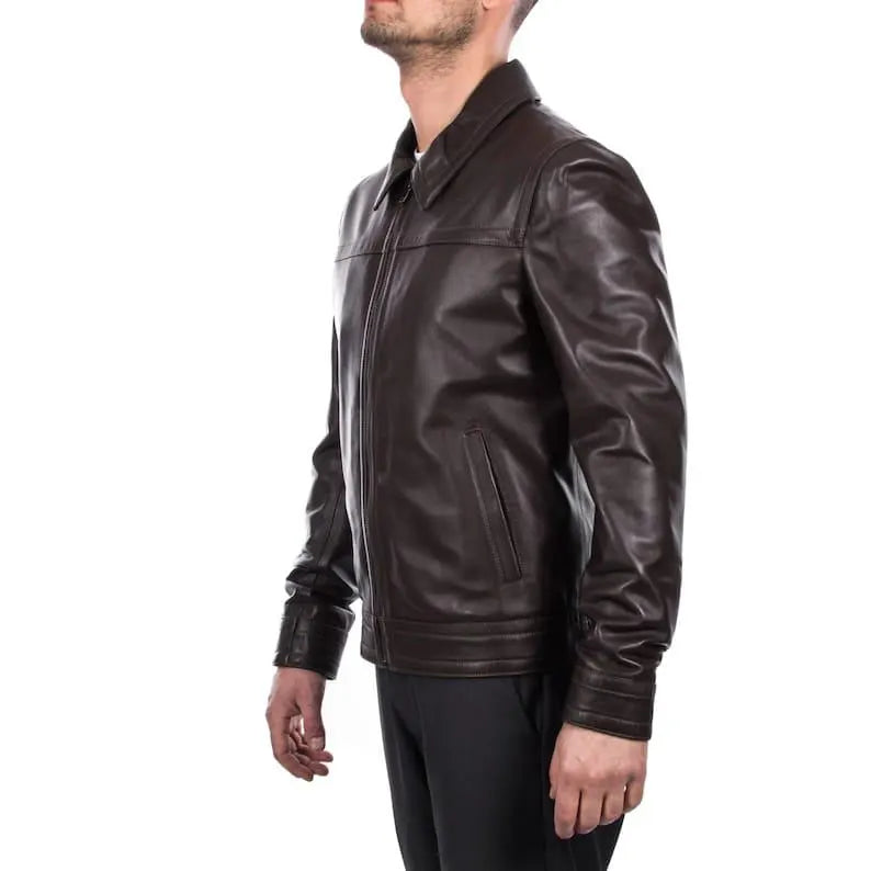 Handmade Cow Leather Bomber Jacket - Slim Fit Biker Moto