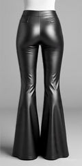 Bell Bottom Plain Leather Pants For Women Cow Leather