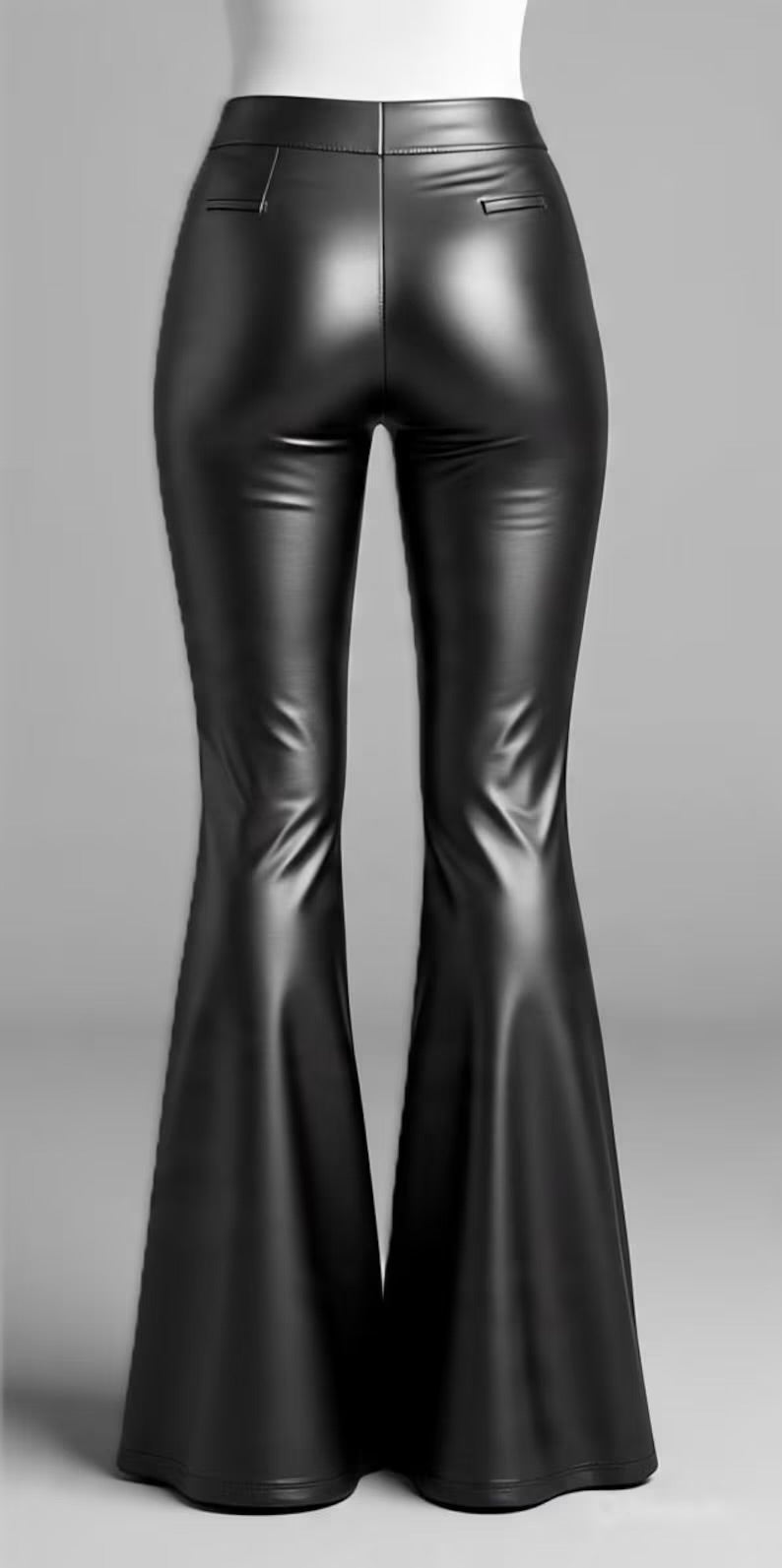 Bell Bottom Plain Leather Pants For Women Cow Leather