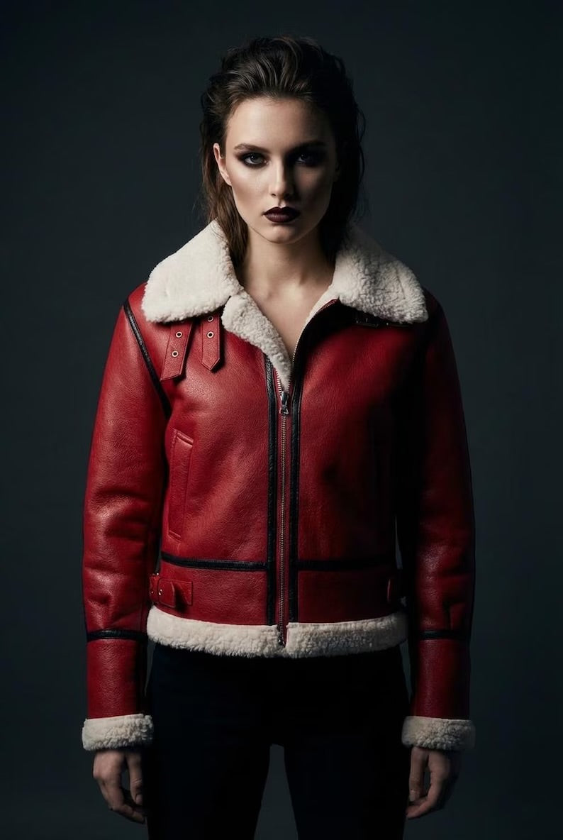 Red Shearling Bomber Jacket | Christmas Holiday Outfit