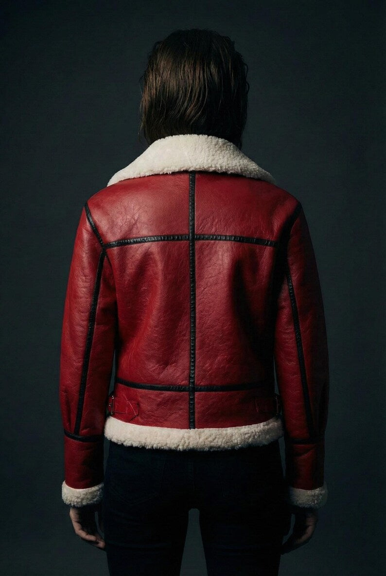 Red Shearling Bomber Jacket | Christmas Holiday Outfit