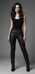 Vintage High-Waisted Leather Pants | Women's Slim-Fit Cowhide Trousers