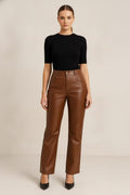 Vintage Dark Brown Leather Pants | Women's Slim Fit Cowhide Trousers