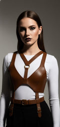 Brown Cowhide Leather Chest Harness – Gothic Festival Body Accessory