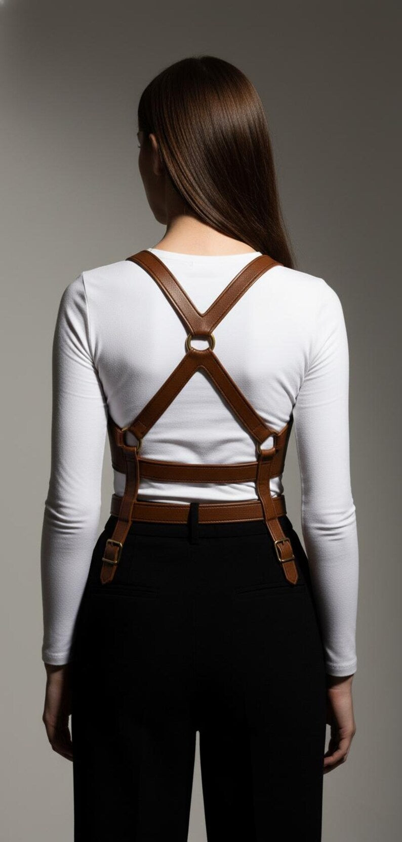 Brown Cowhide Leather Chest Harness – Gothic Festival Body Accessory