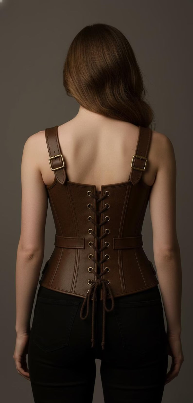 Handmade Brown Leather Underbust Corset | Gothic Steampunk Waist Trainer | Waist Cincher, Burlesque Style