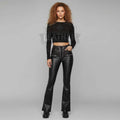 Handmade Black Cowhide Leather Flare Pants | High-Waist Lace-Up Trousers