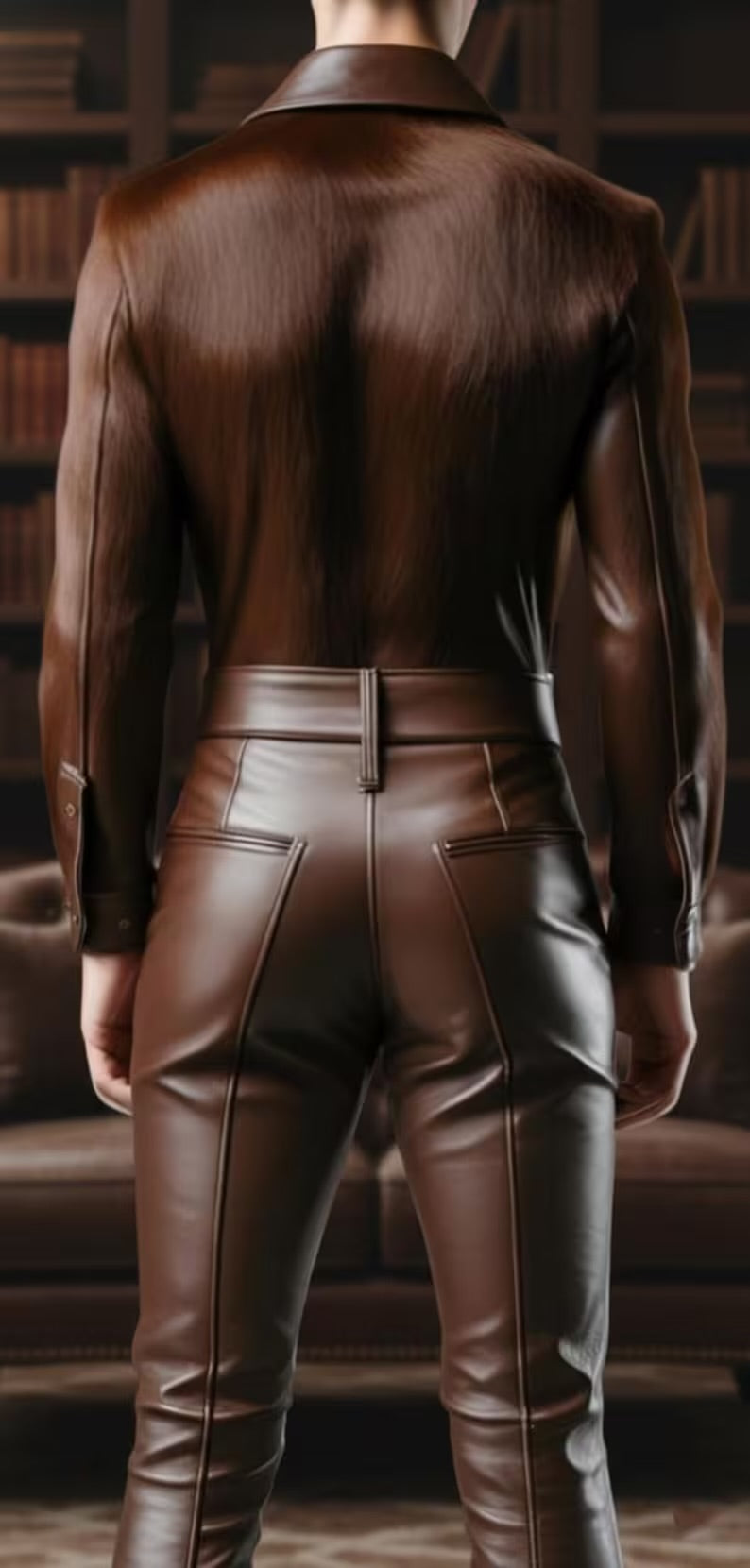 Handmade Hair-on Brown Cowhide Leather Shirt & Pants Set