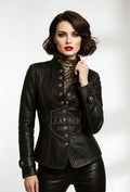 Handmade Women's Cowhide Leather Jacket | Vintage Steampunk Military Coat