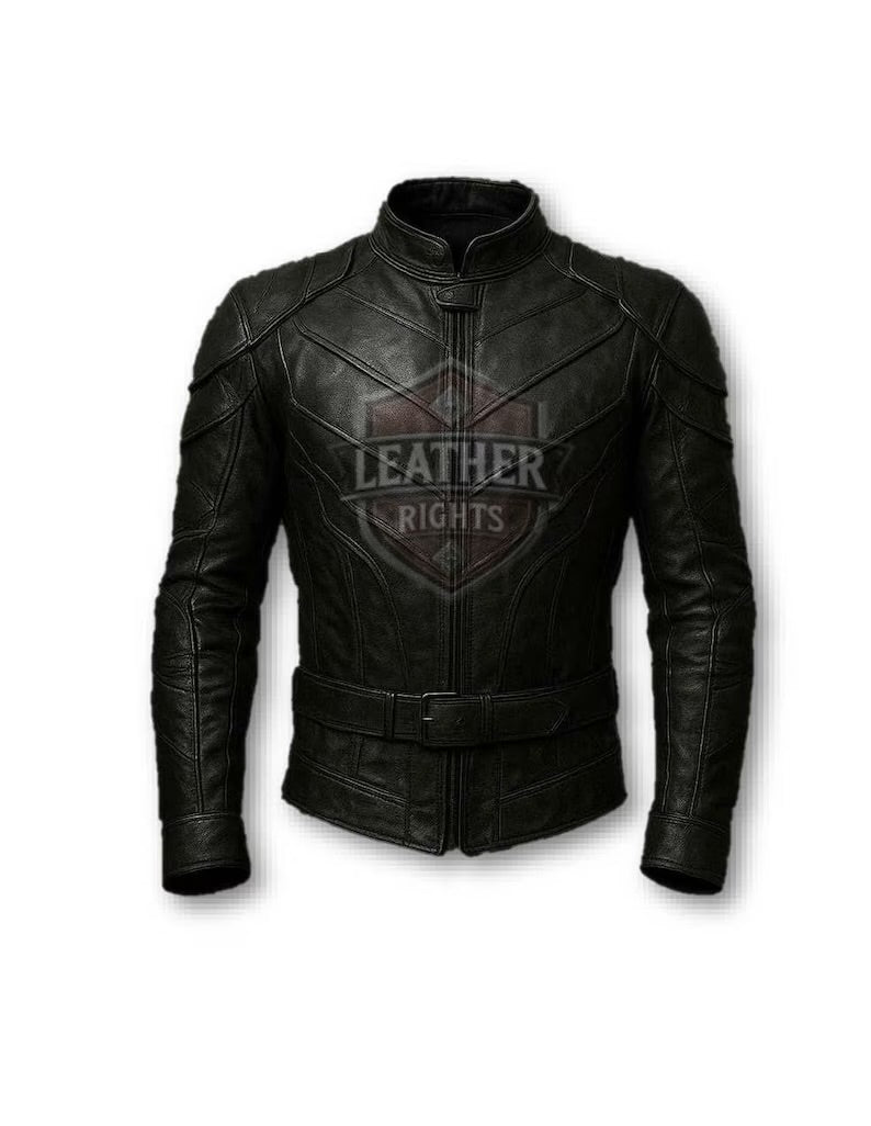 Genuine Cowhide Leather Jacket | Black Biker Jacket with Belt
