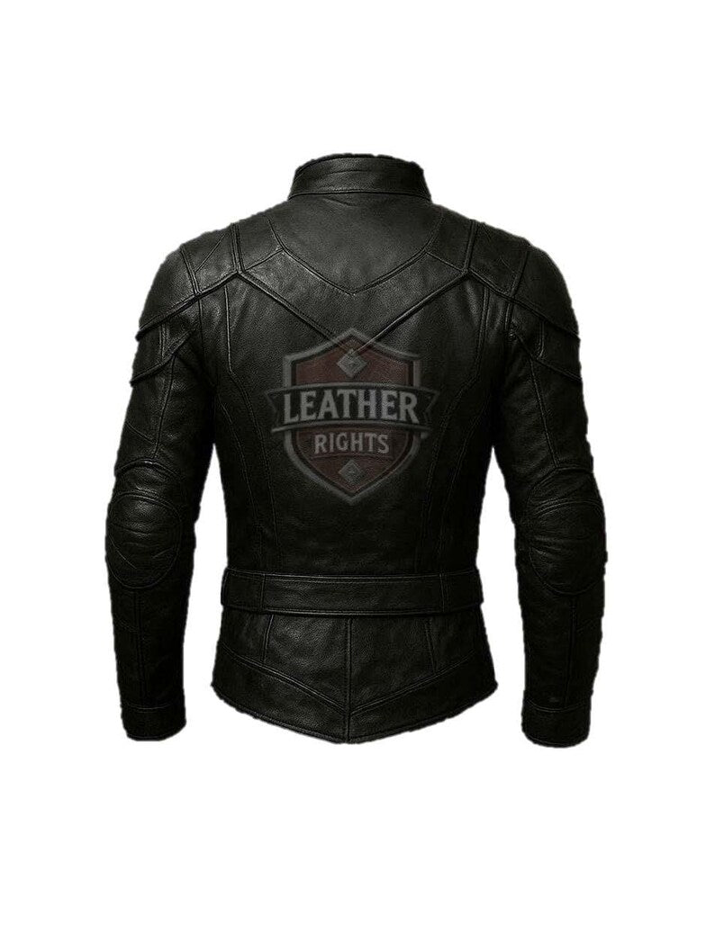 Genuine Cowhide Leather Jacket | Black Biker Jacket with Belt