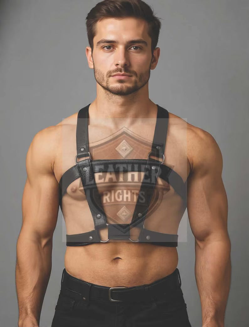 Men’s Genuine Cowhide Leather Chest Harness | Adjustable Body Strap | Handmade Festival & Clubwear Accessory