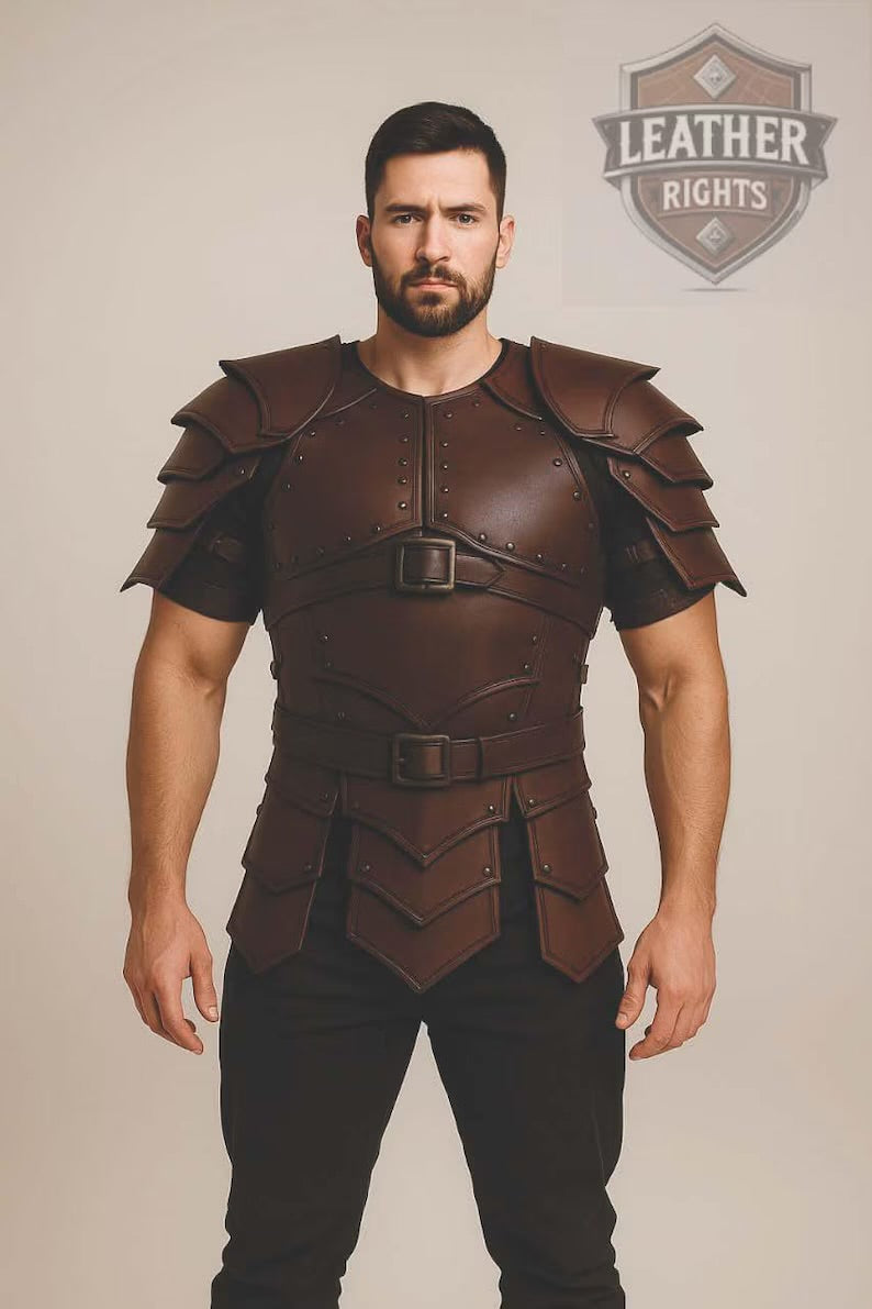Brown Leather Warrior Armor Set | Handmade LARP Cosplay Costume | Medieval Battle Armor