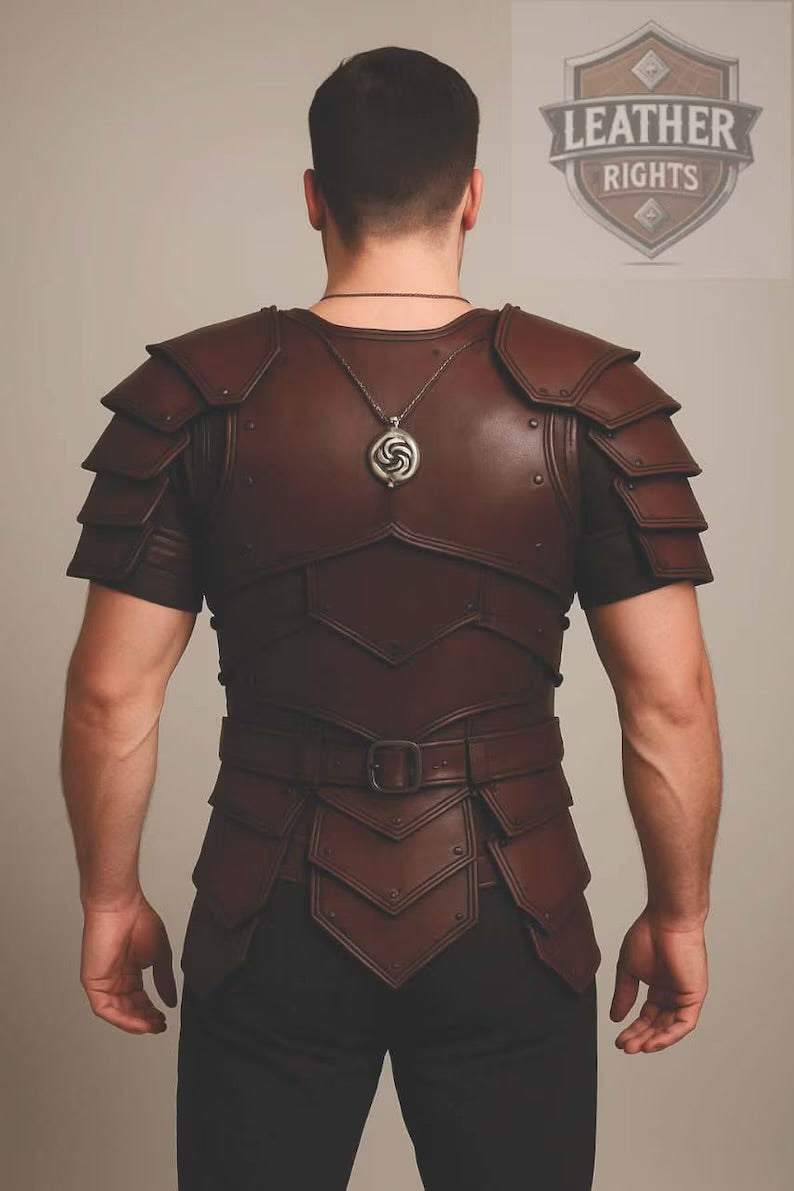 Men’s Cowhide Armor| Handmade Medieval Warrior Chest & Shoulder| LARP Cosplay Outfit | Brown