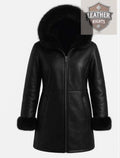 Black Cowhide Leather Fur Coat | Handmade Long Trench Outerwear