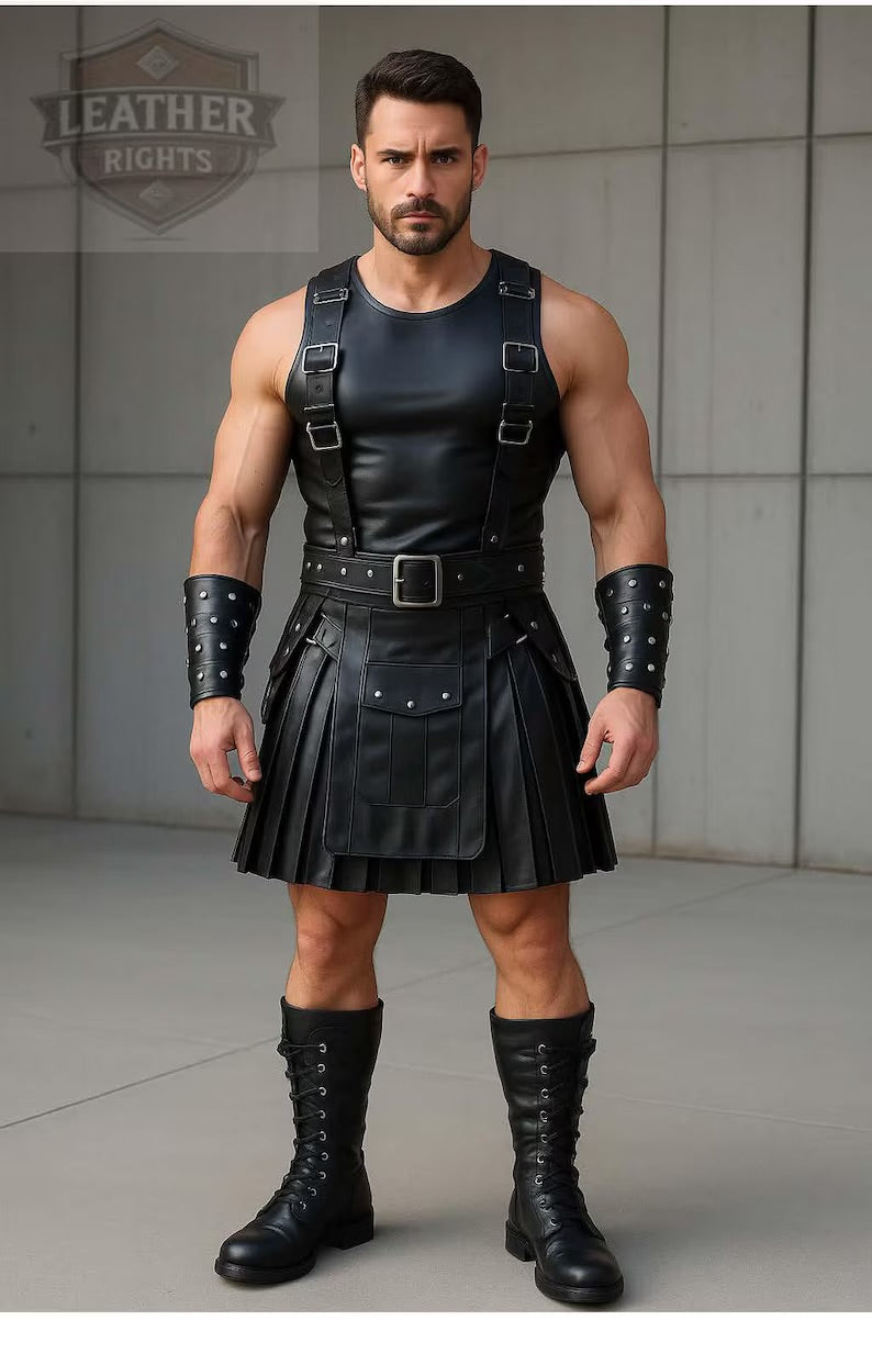 Handmade Leather Gladiator Kilt Set | Renaissance Festival, LARP Outfit