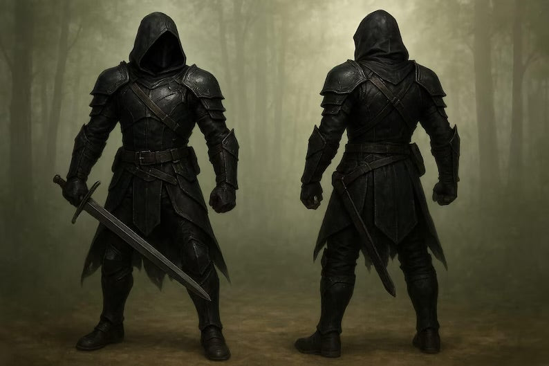 Handmade Black Leather Viking Armor Set - Medieval Knight Cosplay Costume